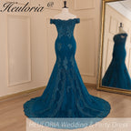 HEULORIA mermaid evening dress off shoulder lace beading wedding party dress long train formal prom dress ME-607