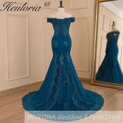HEULORIA mermaid evening dress off shoulder lace beading wedding party dress long train formal prom dress ME-607