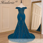 HEULORIA mermaid evening dress off shoulder lace beading wedding party dress long train formal prom dress ME-607