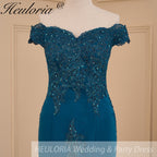 HEULORIA mermaid evening dress off shoulder lace beading wedding party dress long train formal prom dress ME-607