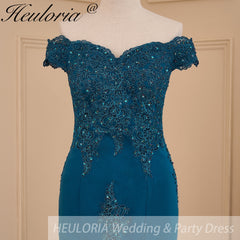 HEULORIA mermaid evening dress off shoulder lace beading wedding party dress long train formal prom dress ME-607