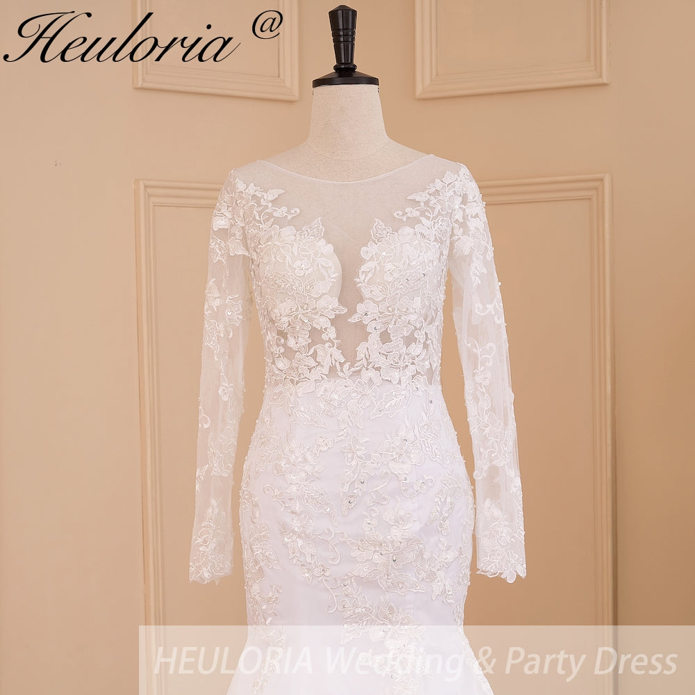 HEULORIA elegant mermaid Wedding Dresses long sleeve o neck lace beading plus size Bride Dress Robe de mariage customize ME-620 Immagine secondaria del prodotto