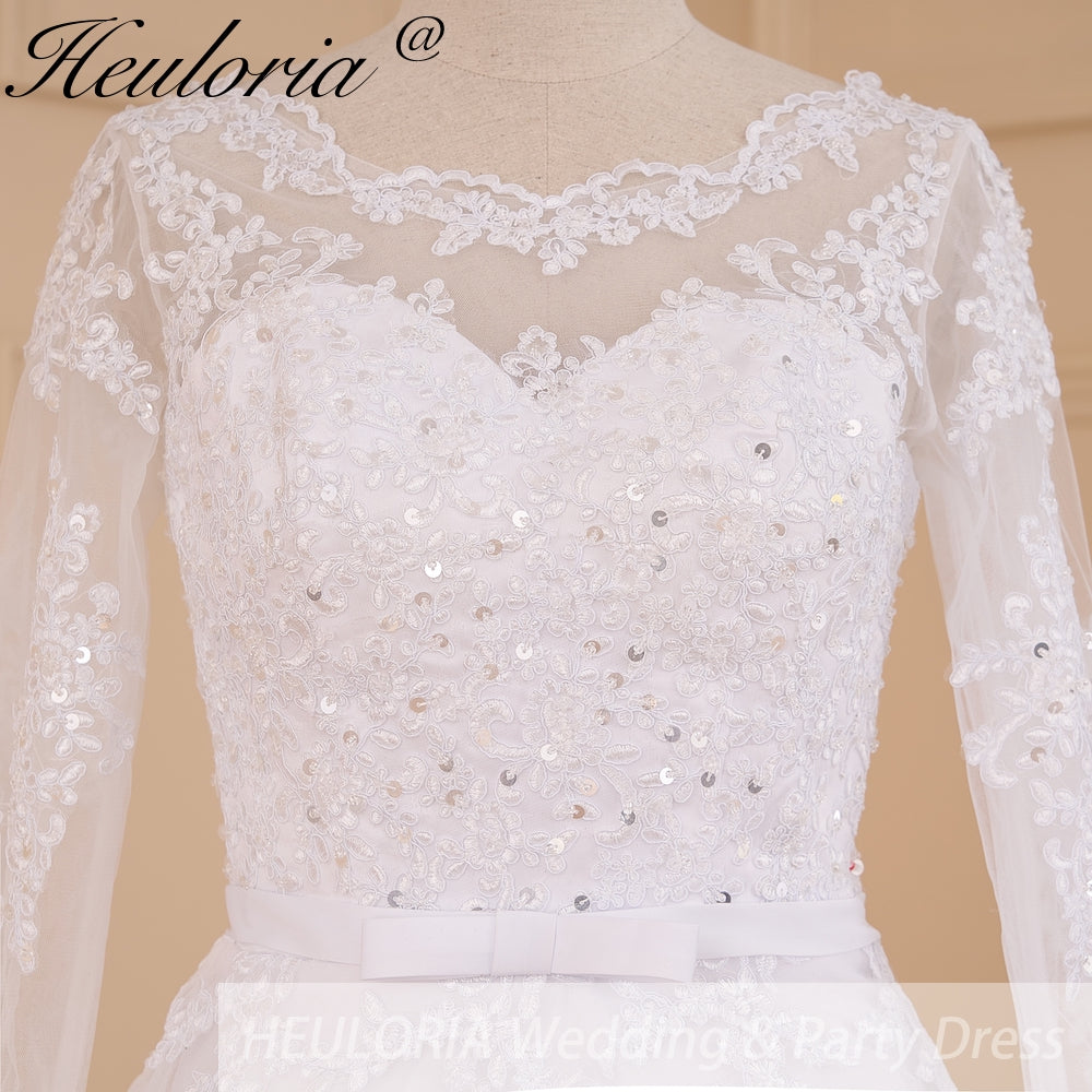HEULORIA princess Wedding Dress long sleeve round neck bride dress lace beading lace up Plus size wedding gown BA-613