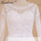 HEULORIA princess Wedding Dress long sleeve round neck bride dress lace beading lace up Plus size wedding gown BA-613