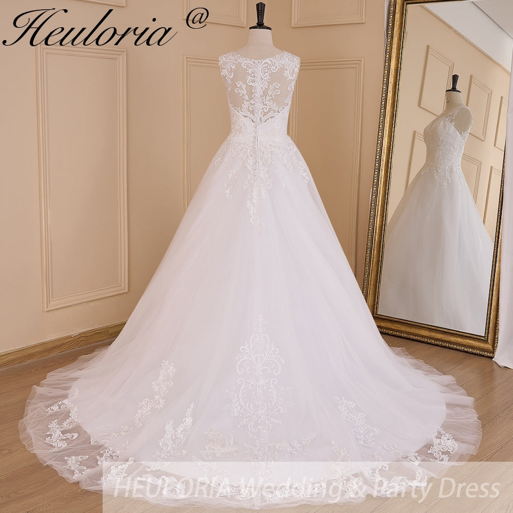 HEULORIA A-line Court Train Tulle Lace Wedding Dress With Sequins AL-614A