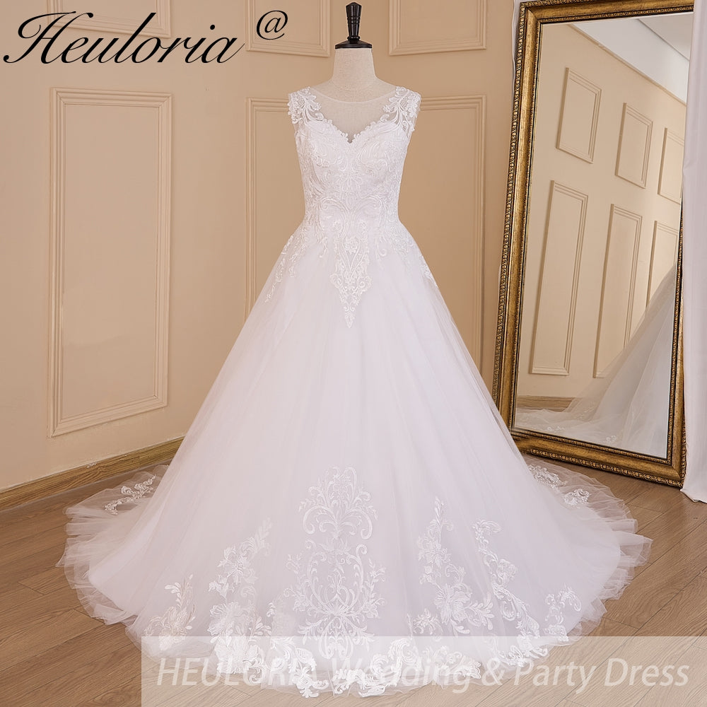 HEULORIA A-line Court Train Tulle Lace Wedding Dress With Sequins AL-614A