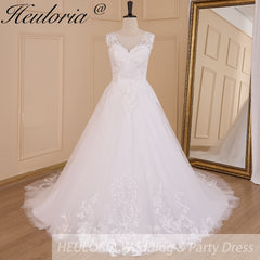 HEULORIA A-line Court Train Tulle Lace Wedding Dress With Sequins AL-614A