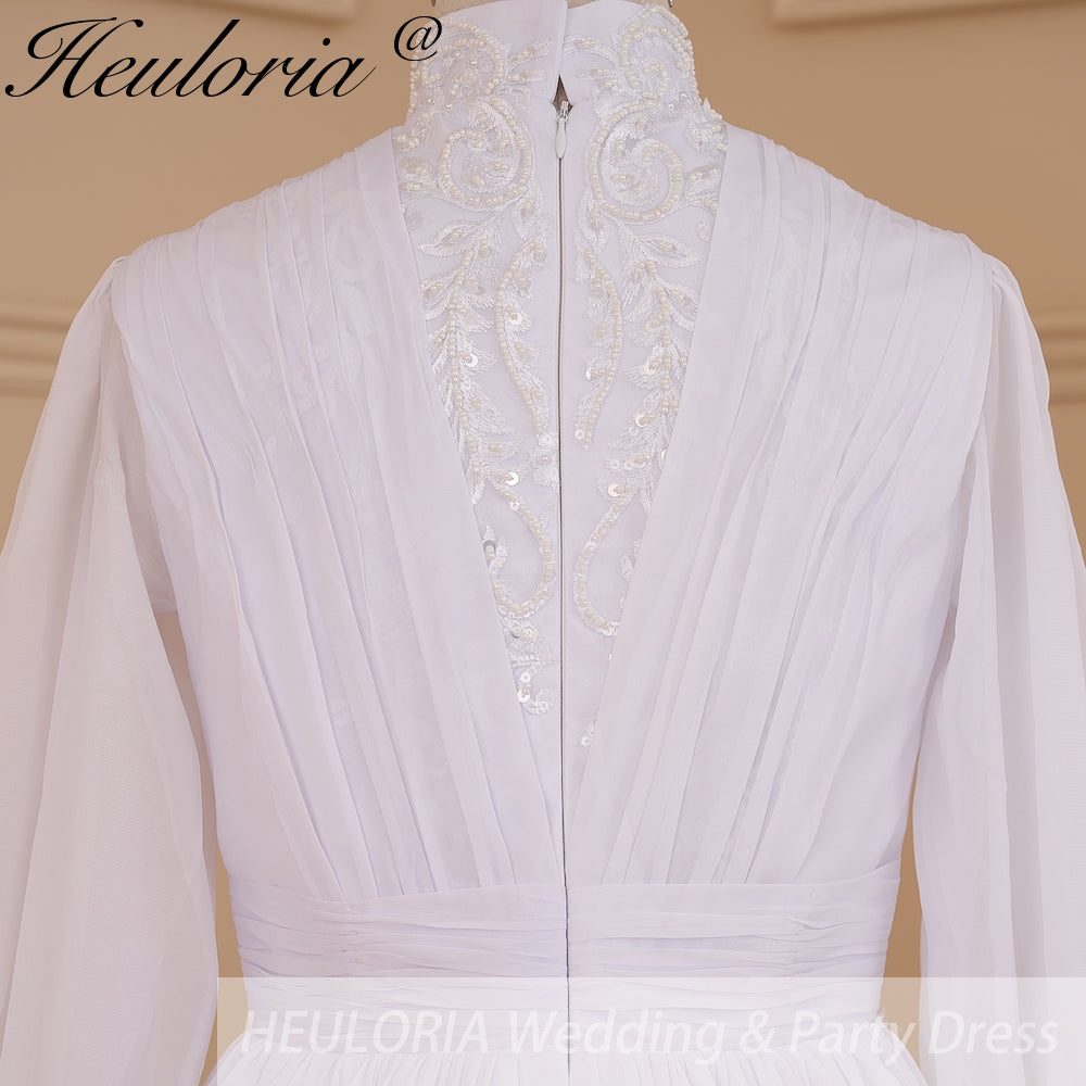 HEULORIA elegant lace beading Muslim ball gown Wedding Dress long sleeve high neck bride dress plus size bride Wedding Gown AL-615