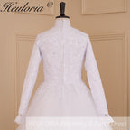 HEULORIA princess Wedding Dress long sleeve high neck bride dress lace beading Plus size muslim wedding gown court train BA-632