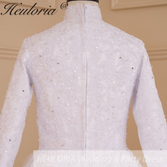 HEULORIA princess Wedding Dress long sleeve high neck bride dress lace beading Plus size muslim wedding gown court train BA-632
