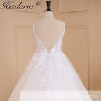 HEULORIA Elegant V-Neck Lace A-Line Wedding Dress - Beaded Spaghetti Straps & Illusion Floral Bodice AL-787