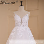 HEULORIA Elegant V-Neck Lace A-Line Wedding Dress - Beaded Spaghetti Straps & Illusion Floral Bodice AL-787