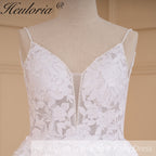 HEULORIA Elegant V-Neck Lace A-Line Wedding Dress - Beaded Spaghetti Straps & Illusion Floral Bodice AL-787
