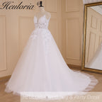 HEULORIA Elegant V-Neck Lace A-Line Wedding Dress - Beaded Spaghetti Straps & Illusion Floral Bodice AL-787