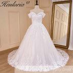 HEULORIA Ball-Gown/Princess Off the Shoulder Court Train Tulle Lace Wedding Dress With Sequins Beading BA-655A