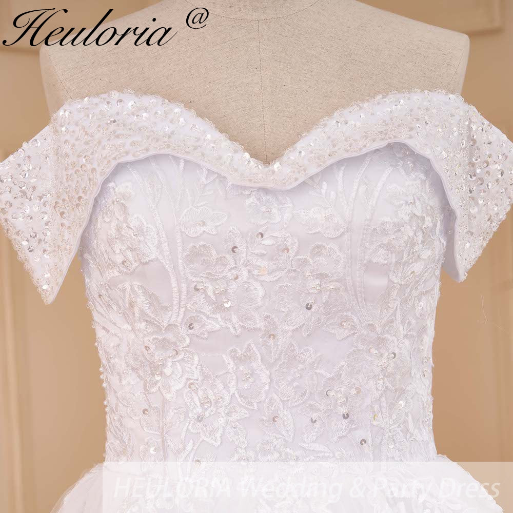 HEULORIA Ball-Gown/Princess Off the Shoulder Court Train Tulle Lace Wedding Dress With Sequins Beading BA-655A
