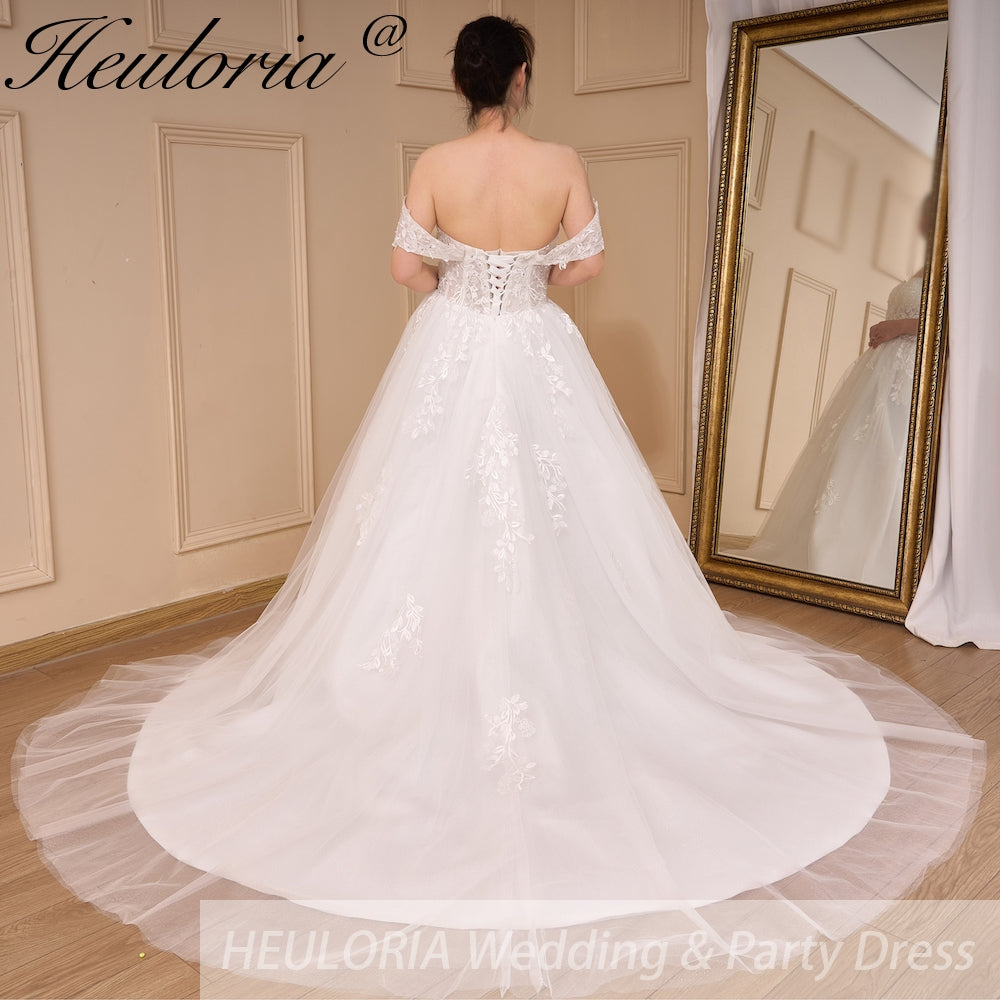 elegant A line wedding dress off shoulder lace beading bride dress Robe De Mariee Wedding Bride Dress long train AL-782A