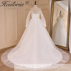 HEULORIA elegant A line wedding dress off shoulder Sparkly Glitter lace bridal dress long sleeve Robe De Mariee Wedding Bride Dress long train AL-800