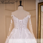 HEULORIA elegant A line wedding dress off shoulder Sparkly Glitter lace bridal dress long sleeve Robe De Mariee Wedding Bride Dress long train AL-817