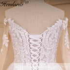 HEULORIA elegant A line wedding dress off shoulder Sparkly Glitter lace bridal dress long sleeve Robe De Mariee Wedding Bride Dress long train AL-817