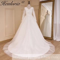 HEULORIA elegant A line wedding dress long sleeve Sparkly Glitter lace beading bride dress Robe De Mariee Wedding Bride Dress AL-820