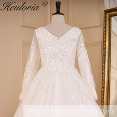 HEULORIA elegant A line wedding dress long sleeve Sparkly Glitter lace beading bride dress Robe De Mariee Wedding Bride Dress AL-820