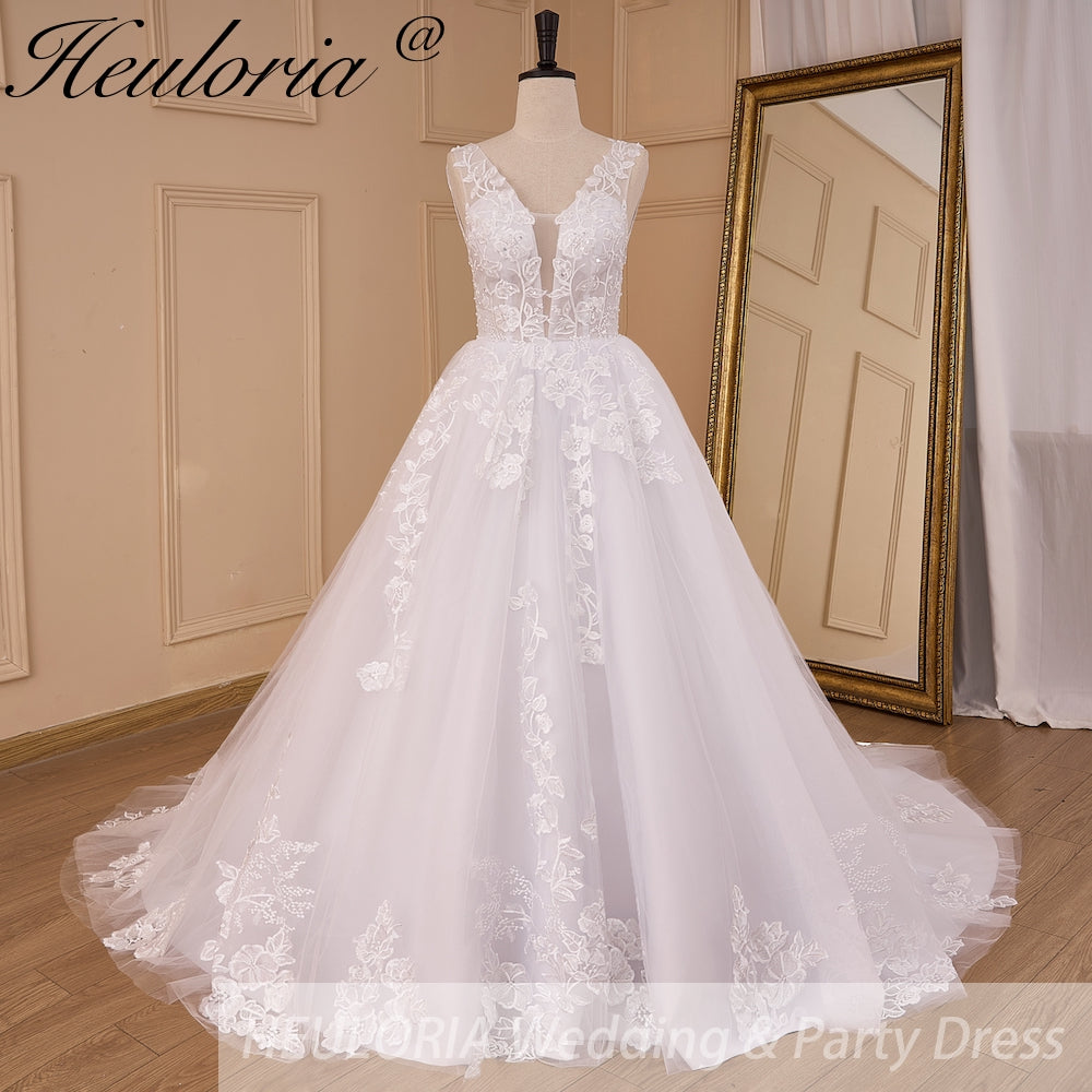Elegant lace wedding dress A line V neck bride dress robe de mariee A line Wedding Bridal Gown AL-856 Main image