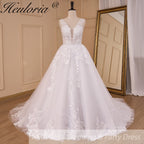 Elegant lace wedding dress A line V neck bride dress robe de mariee A line Wedding Bridal Gown AL-856