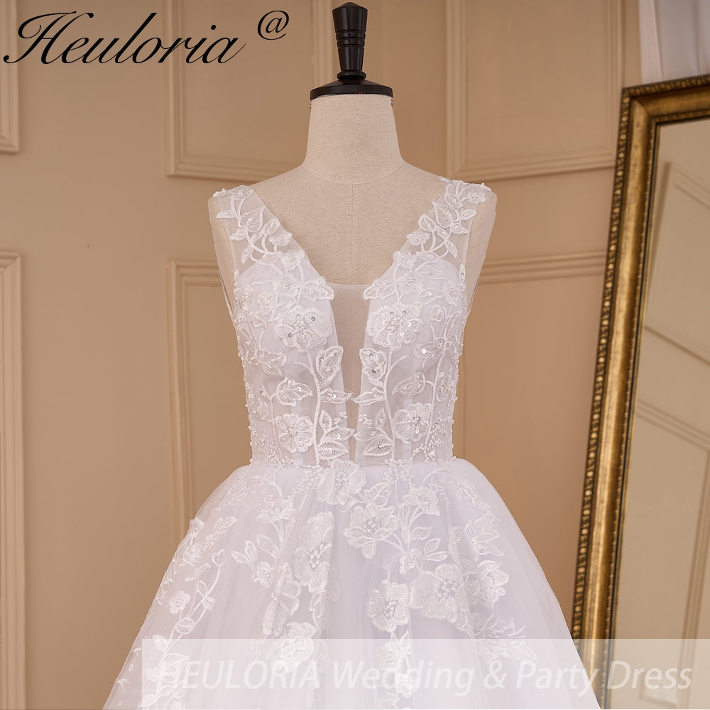 Elegant lace wedding dress A line V neck bride dress robe de mariee A line Wedding Bridal Gown AL-856