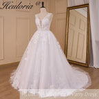 Elegant lace wedding dress A line V neck bride dress robe de mariee A line Wedding Bridal Gown AL-856