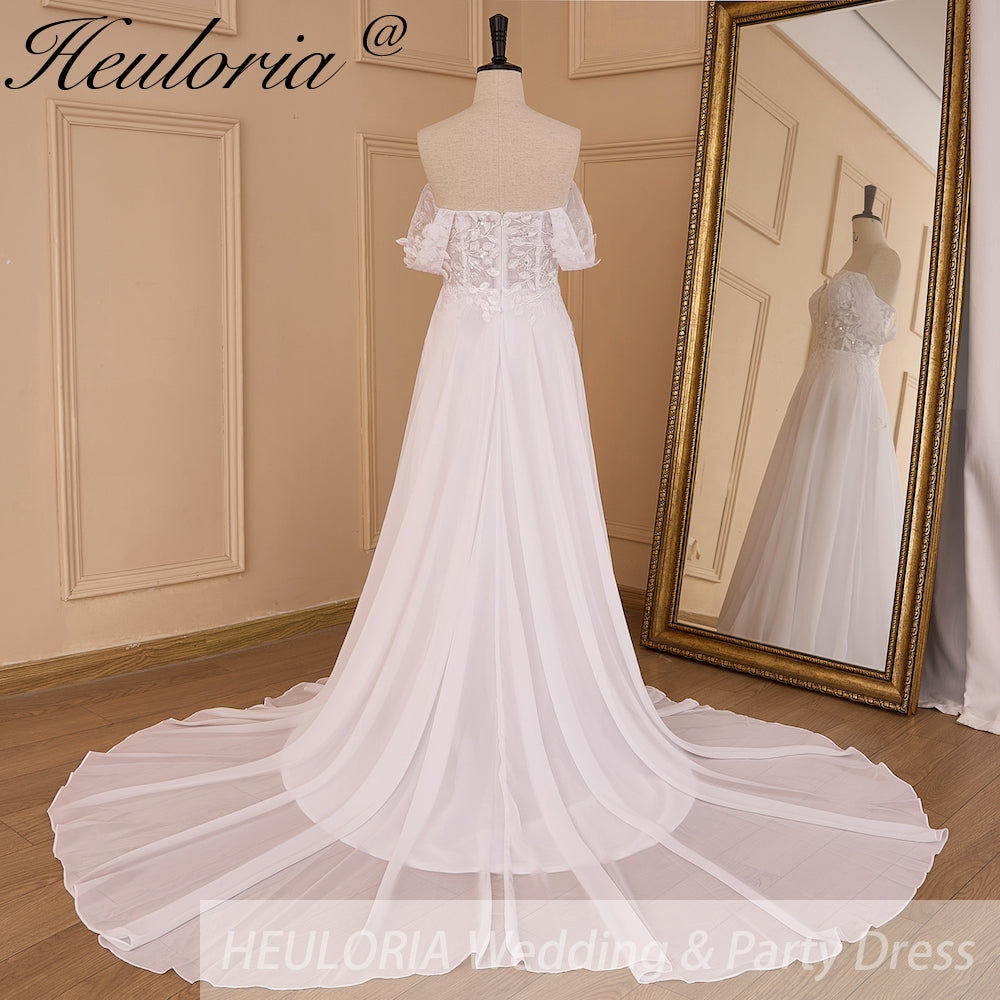 Elegant Boho A line Wedding Dress lace applique chiffon bride dress robe de mariee A line Wedding Bridal Gown AL-855