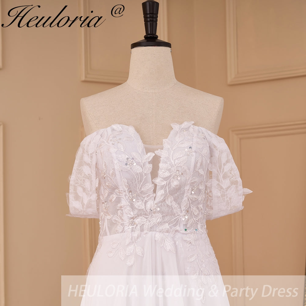 Elegant Boho A line Wedding Dress lace applique chiffon bride dress robe de mariee A line Wedding Bridal Gown AL-855 Secondary image