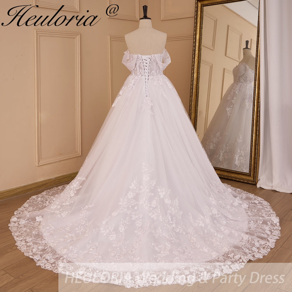 HEULORIA Floral Lace Princess Ball Gown Wedding Dress with Corset Back BA-1148