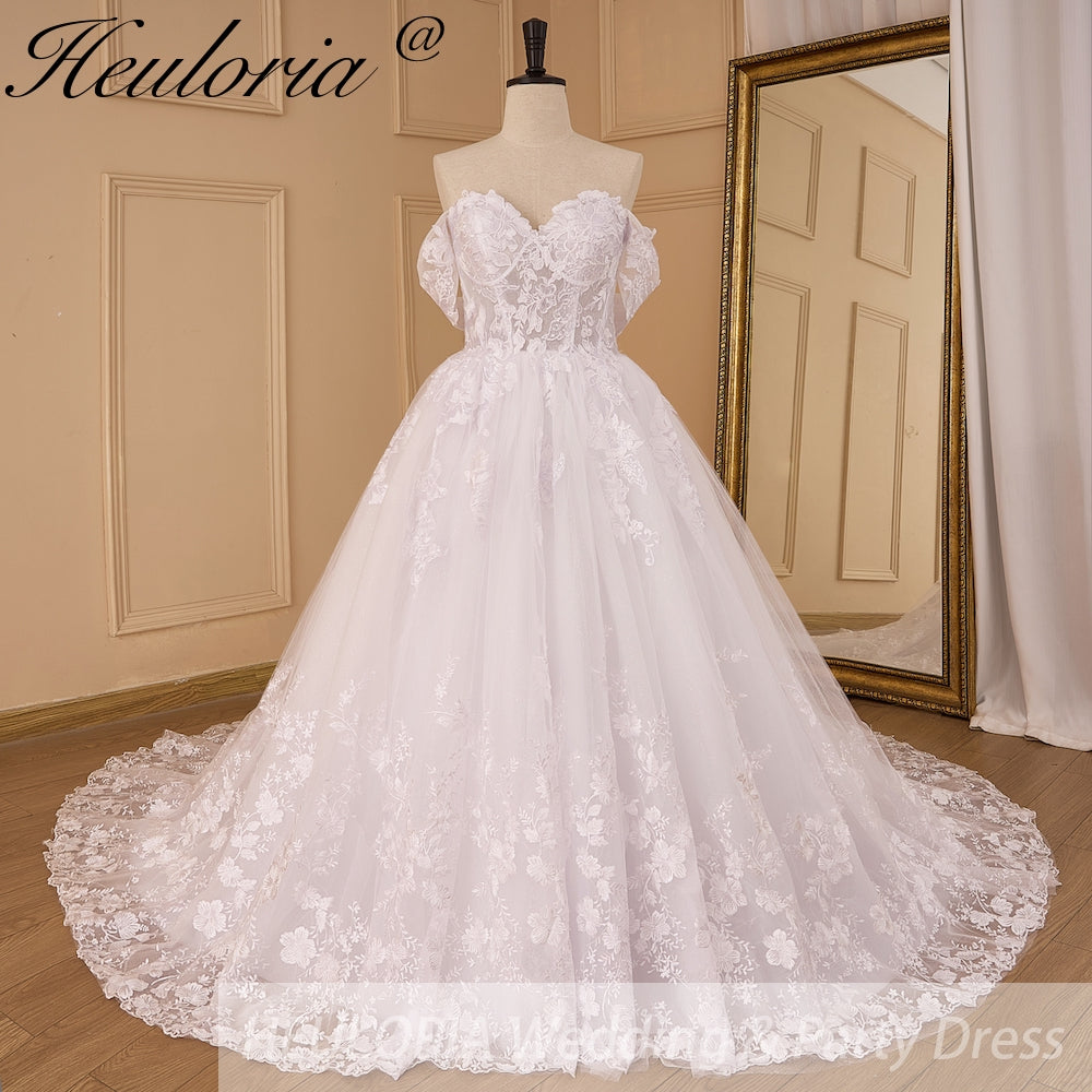 HEULORIA Floral Lace Princess Ball Gown Wedding Dress with Corset Back BA-1148