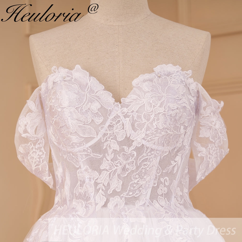 HEULORIA Floral Lace Princess Ball Gown Wedding Dress with Corset Back BA-1148