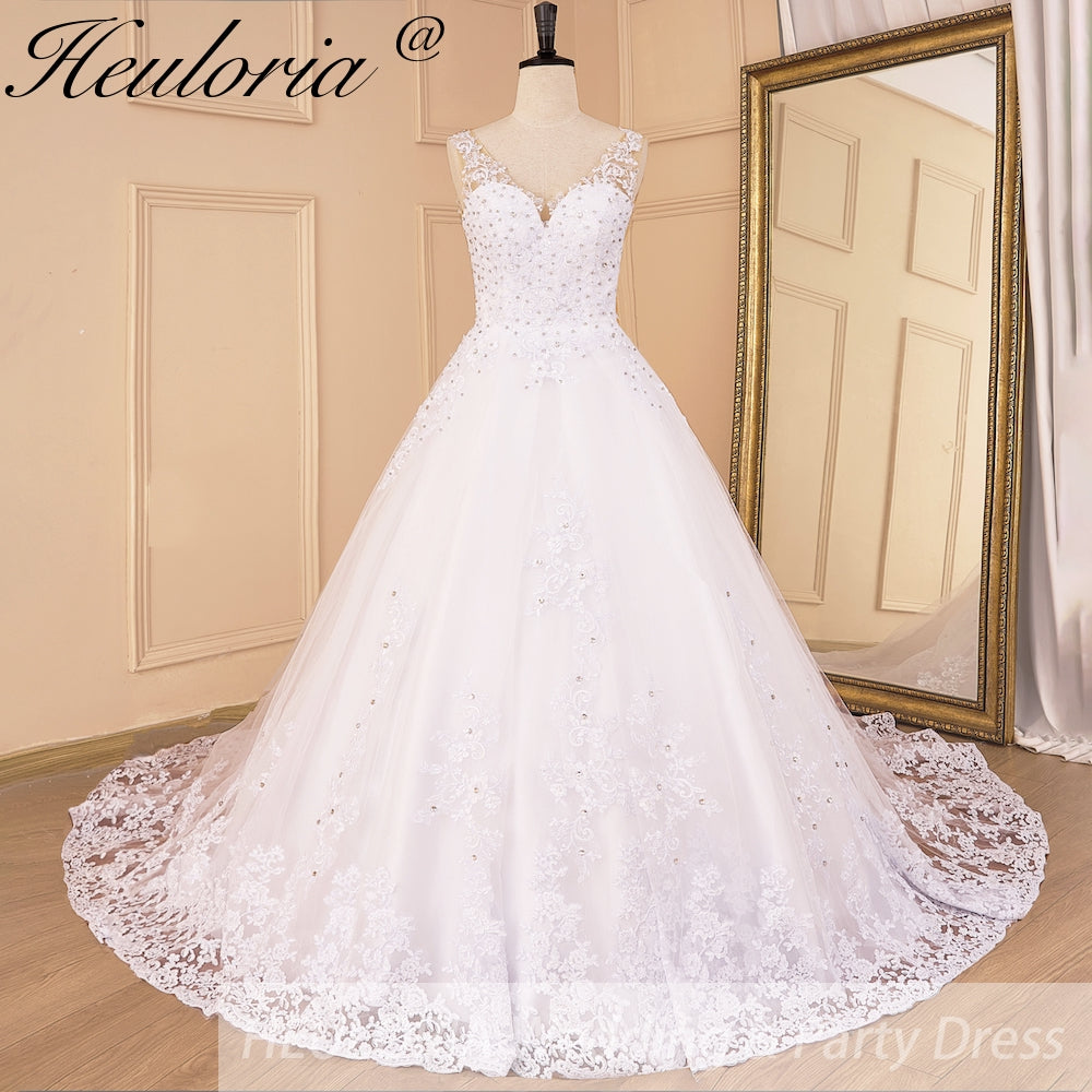 HEULORIA Luxurious Beaded Lace A-Line Wedding Dress with Illusion V-Neck and Floral Straps BA-851 Immagine secondaria del prodotto