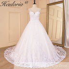 HEULORIA Luxurious Beaded Lace A-Line Wedding Dress with Illusion V-Neck and Floral Straps BA-851