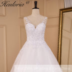HEULORIA Luxurious Beaded Lace A-Line Wedding Dress with Illusion V-Neck and Floral Straps BA-851