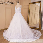 HEULORIA Luxurious Beaded Lace A-Line Wedding Dress with Illusion V-Neck and Floral Straps BA-851