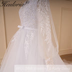 HEULORIA elegant A line long sleeve Court Train Tulle Lace Wedding Dress With Sequins AL-694
