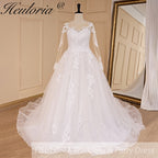 HEULORIA A-line long sleeve Court Train Lace Wedding Dress With Sequins AL-692