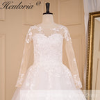 HEULORIA Princess Wedding Dress long sleeve bride dress o neck plus size robe de mariee Lace beading Wedding Bridal Gown BA-700