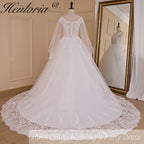 HEULORIA Ball-Gown/Princess V-Neck long sleeve Cathedral Train Tulle Lace Wedding Dress With Sequins BA-711A