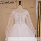 HEULORIA Ball-Gown/Princess V-Neck long sleeve Cathedral Train Tulle Lace Wedding Dress With Sequins BA-711A