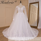 HEULORIA Ball-Gown/Princess V-Neck long sleeve Cathedral Train Tulle Lace Wedding Dress With Sequins BA-711A