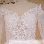 HEULORIA Ball-Gown/Princess V-Neck long sleeve Cathedral Train Tulle Lace Wedding Dress With Sequins BA-711A
