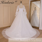 HEULORIA A-line Scoop Illusion Court Train Lace Tulle Wedding Dress With Sequins AL-710A