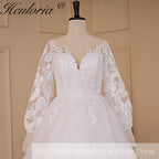 HEULORIA A-line Scoop Illusion Court Train Lace Tulle Wedding Dress With Sequins AL-710A