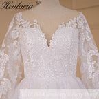 HEULORIA A-line Scoop Illusion Court Train Lace Tulle Wedding Dress With Sequins AL-710A
