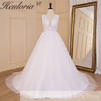 HEULORIA A-line V-Neck Sweep Train Lace Tulle Wedding Dress With Sequins Beading AL-719